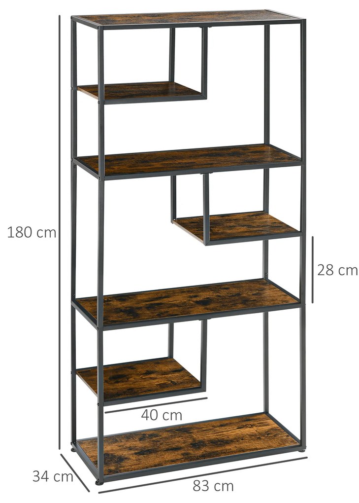 HOMCOM Bibliotecă raft de depozitare cu 7 nivele cadru din oțel stil industrial 83 x 34 x 180 cm negru | Aosom Romania
