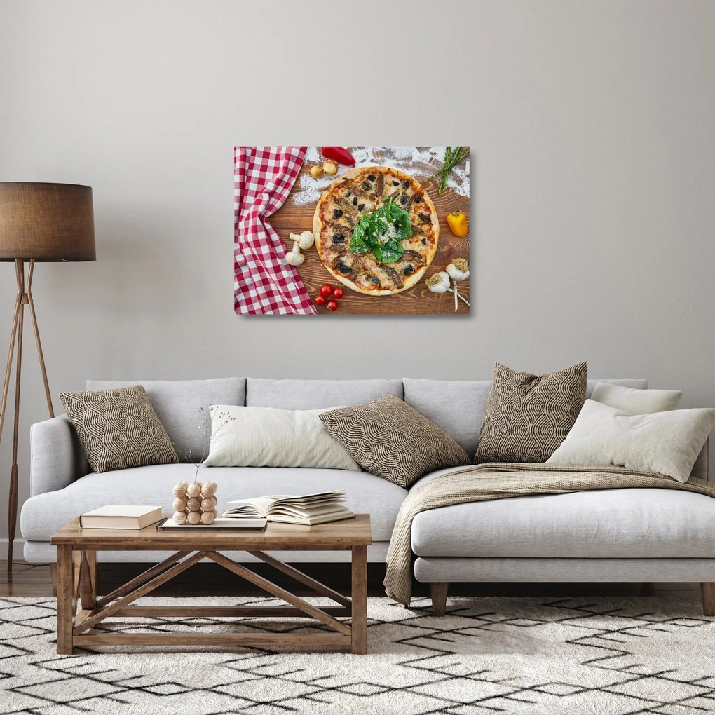 Tablou pe sticlă cu pizza (70x50 cm)