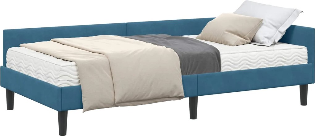 vidaXL Cadru de pat colțar cu saltea Altele 2 pcs albastru Catifea