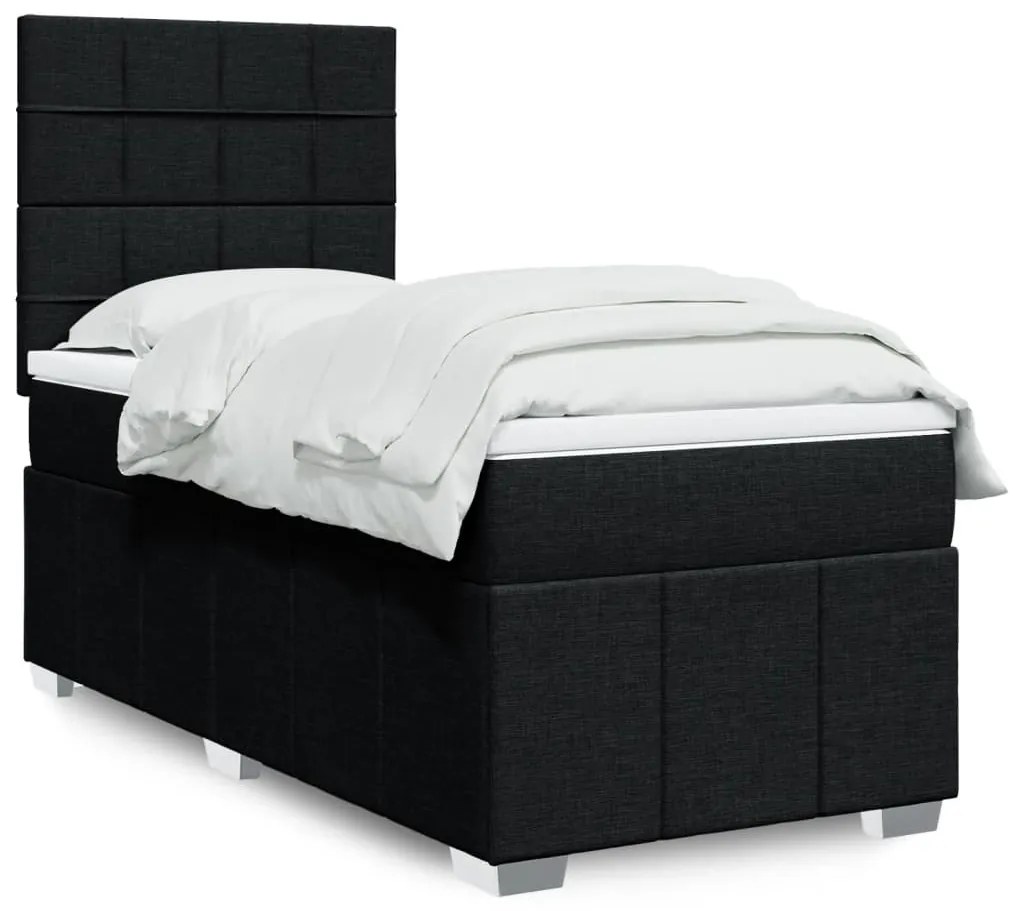 vidaXL Pat box spring cu saltea, negru, 90x190 cm, textil