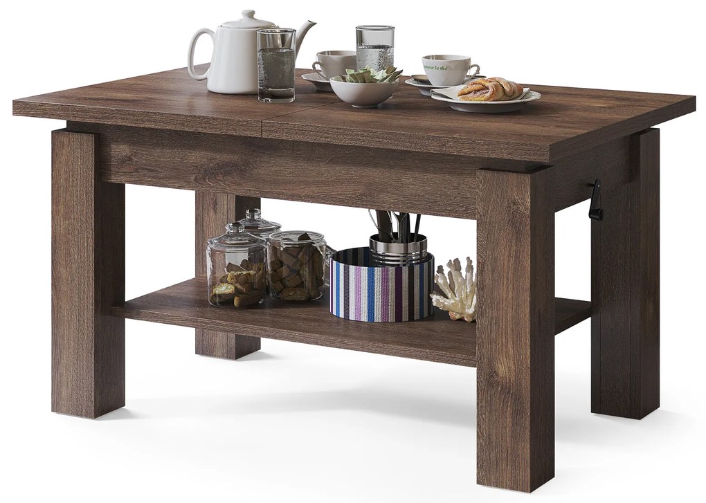 Mazzoni ASTORIA Stejar Maro - MĂSUȚĂ EXTENSIBILĂ MĂSUȚĂ DE CAFEA CU RAFT