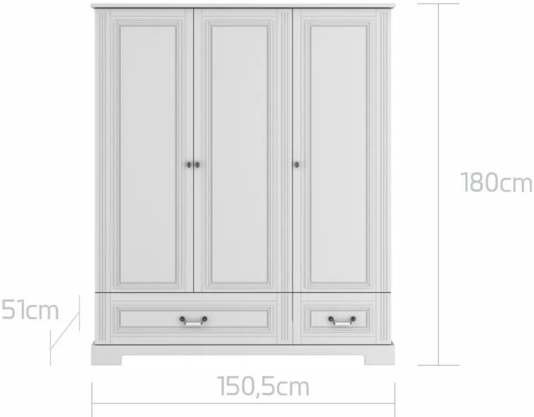 Dulap elegant Ines alb cu 3 usi H180 cm