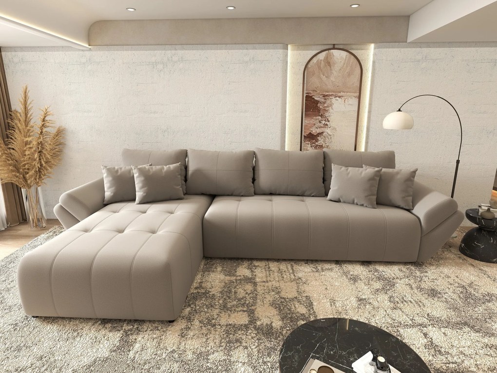 Colțar extensibil dumonde cu ladă de depozitare si sezut confortabil din spuma high-density, Berlin XL Royal Gri 350x185 cm