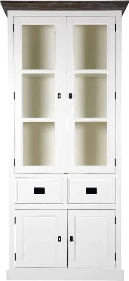 Vitrină lemn masiv alb din Lahoma 4 compartimente /Maro, 80 × 35 × 210 cm