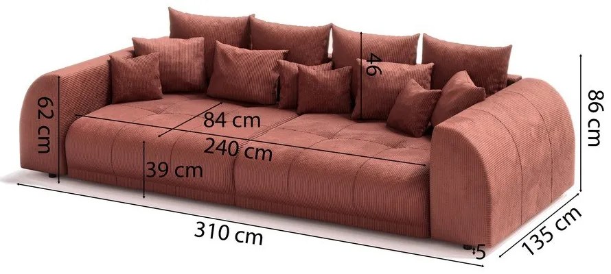 Canapea cărămizie cu tapițerie din catifea reiată 310 cm Vanessa – Ropez