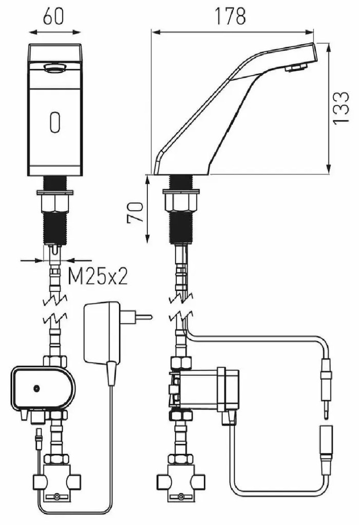 Baterie lavoar cu senzor Ferro Sirocco, 12V si mixer mecanic 3/8&quot;, crom - BBB101SM