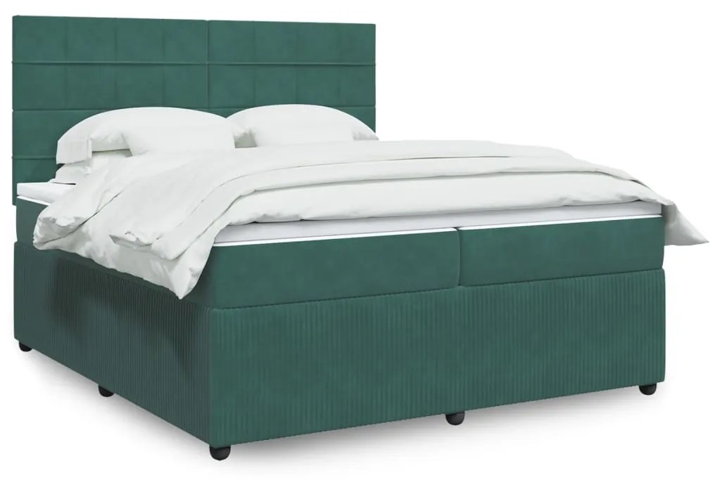 3292433 vidaXL Pat box spring cu saltea, verde închis, 200x200 cm, catifea