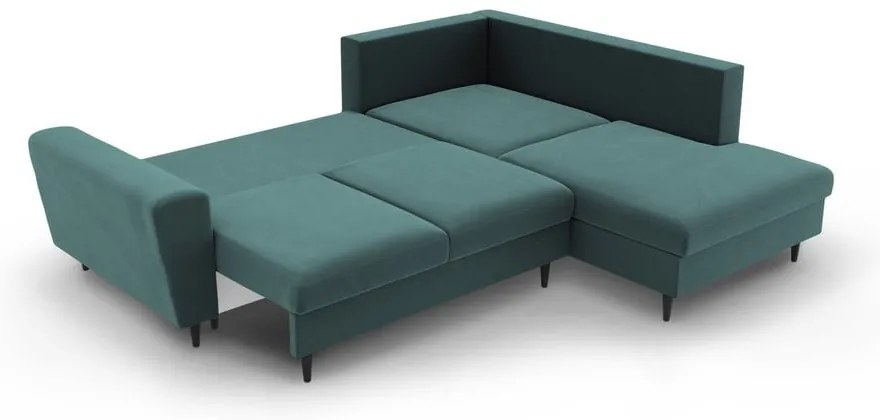 Colțar petrol extensibil, cu spațiu de depozitare cu tapițerie din catifea (cu colț pe partea dreaptă-în formă de ”L”) Kyoto – Cosmopolitan Design