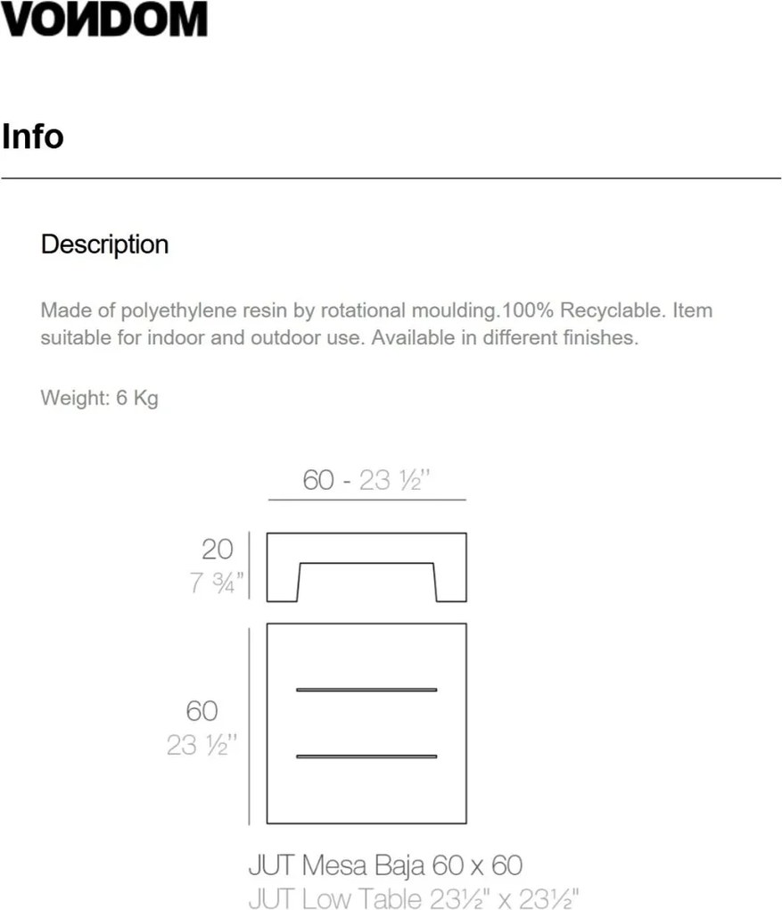 Masuta auxiliara de exterior / interior design modern premium JUT SUN CHAISE TABLE 44405 Vondom