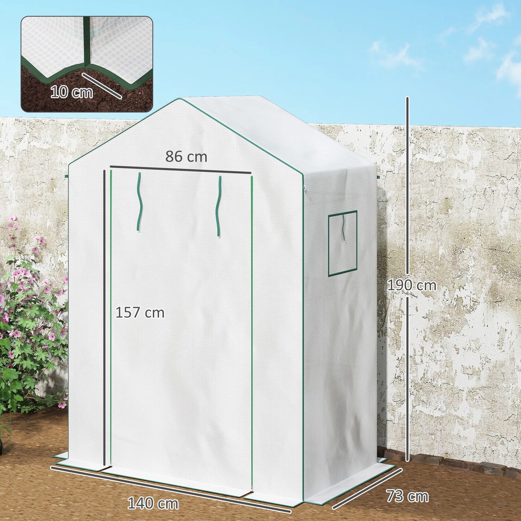 Outsunny Seră de grădină cu 1 ușă, 2 ferestre și 2 rafturi în formă de U pentru legume, plante, flori, copertină PE 140x73x190 cm | Aosom Romania