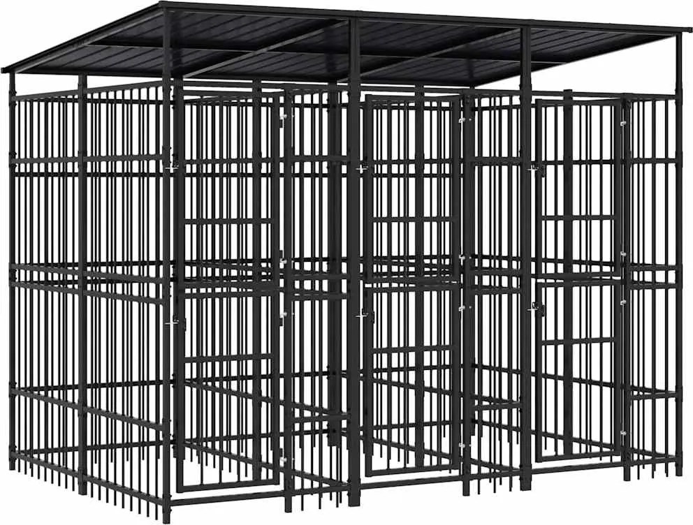 vidaXL Padoc pentru câini de exterior cu acoperiș, 5,53 m², oțel