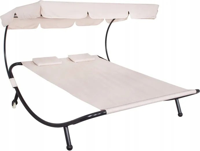 Sezlong tip Pat dublu cu Perne si Acoperis, pentru Terasa sau Gradina, 2 persoane, 240kg, Crem