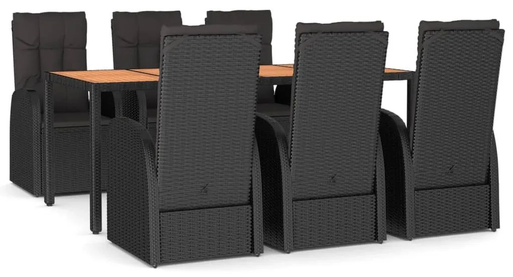 3157603 vidaXL Set mobilier de grădină cu perne, 7 piese, negru, poliratan