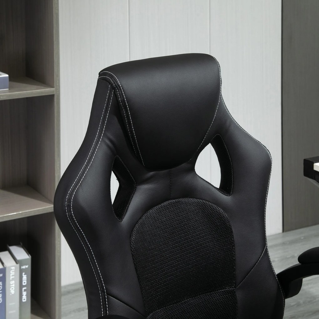 HOMCOM Scaun pentru birou, cu roti rotative la 360°, scaun gaming, inaltimea reglabila, Negru | Aosom Romania