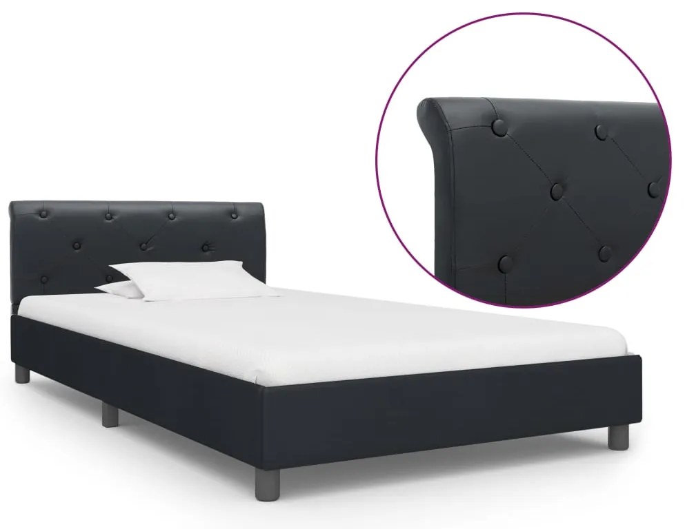 vidaXL Cadru de pat, negru, 90 x 200 cm, piele ecologică