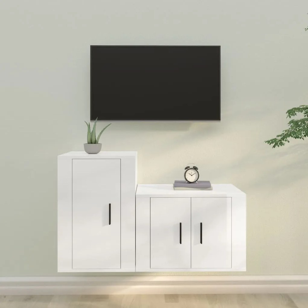 vidaXL Set dulap TV, 2 piese, alb extralucios, lemn prelucrat