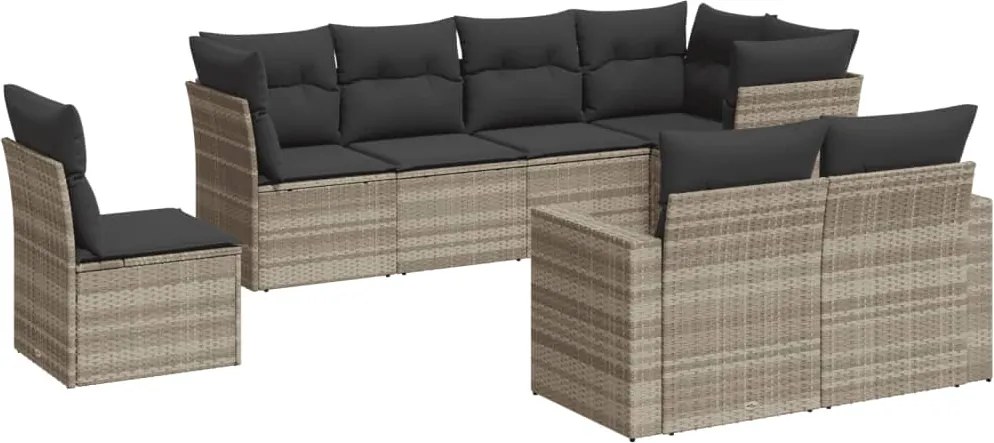 vidaXL Set mobilier de grădină cu perne, 8 piese gri deschis poliratan