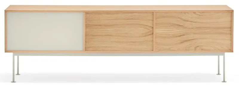 Comodă TV cu aspect de lemn de stejar Teulat Yoko, alb-crem