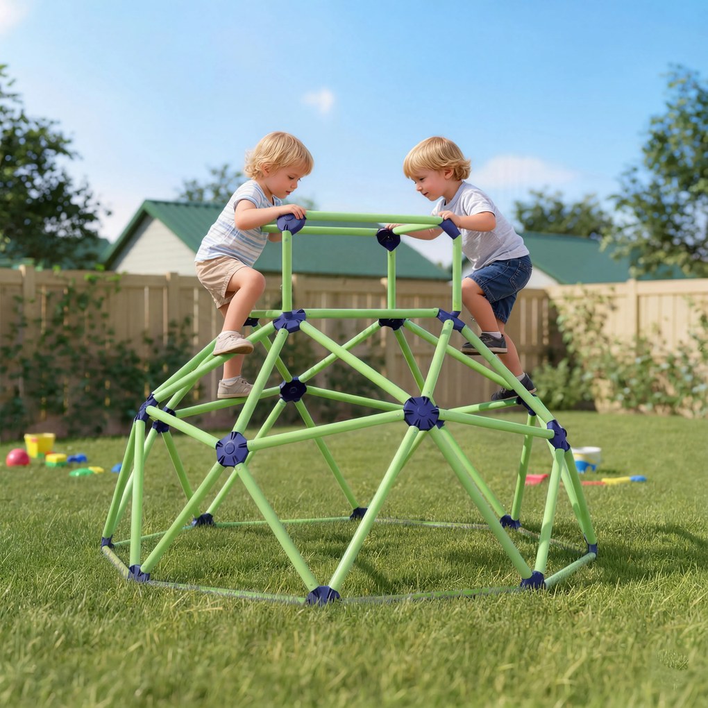 AIYAPLAY Cupolă de Cățărat pentru Copii 3-8 Ani, pentru Interior și Exterior, cu Margini Netede, din Plastic, 182,5x182,5x119 cm, Verde și Violet | Aosom Romania