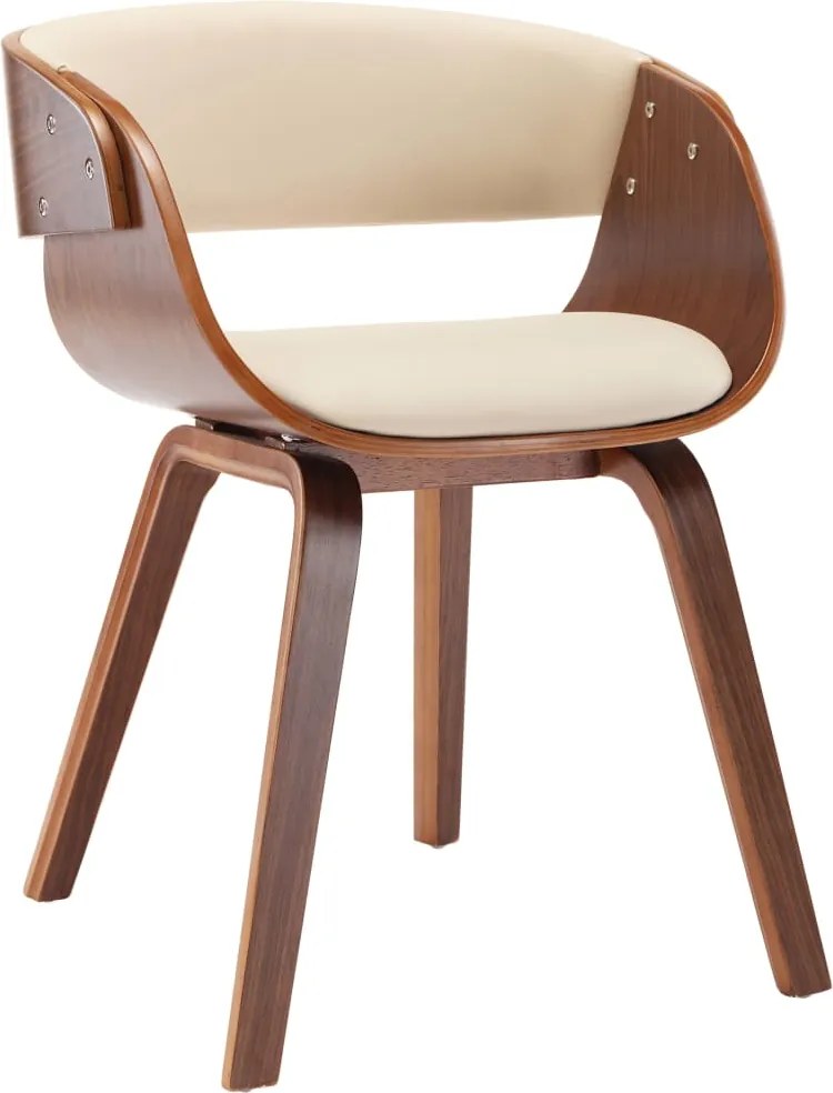 vidaXL Scaun de bucătărie, crem, lemn curbat și piele ecologică