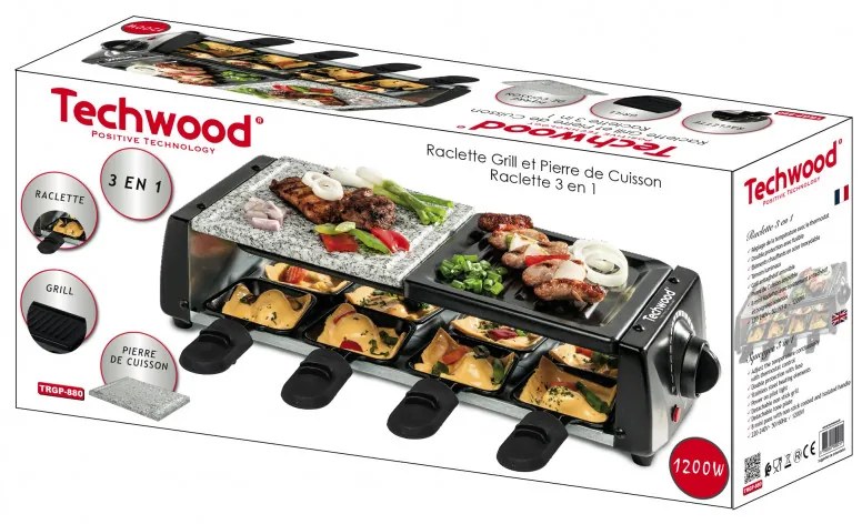 Gratar raclette Techwood TRGP-896, 1200W, Termostat, 8 mini raclette, Protectie dubla, Negru