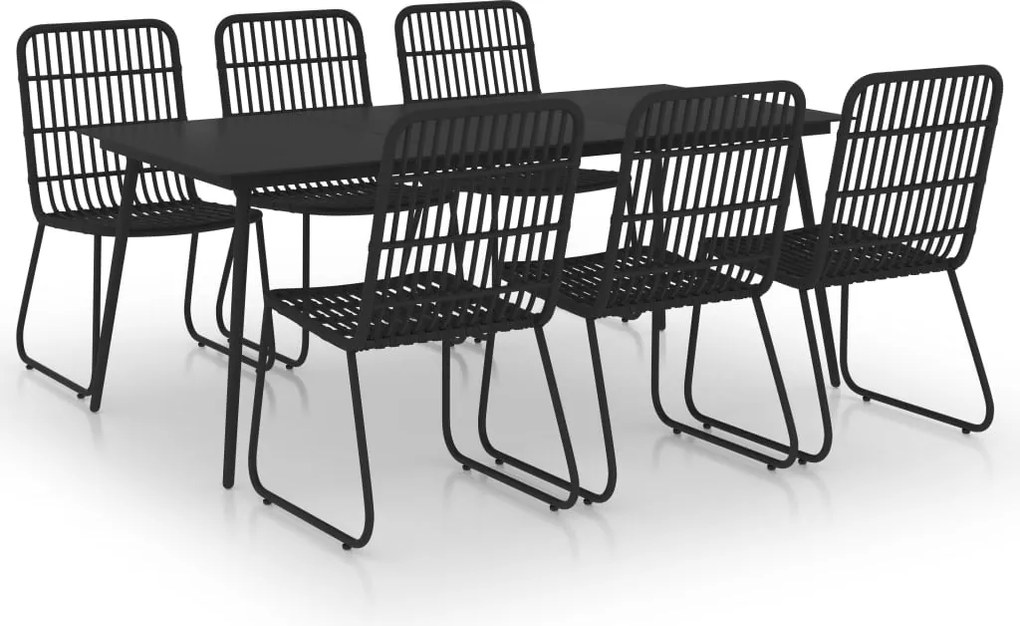 vidaXL Set mobilier de exterior, 7 piese, negru, poliratan și sticlă