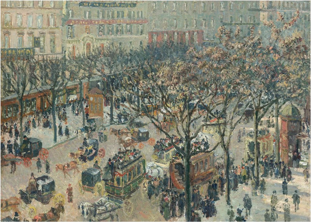 Tablou pe sticlă - Camille Pissarro, Boulevard des Italiens, Morning, Sunlight, reproducere (70x50 cm)