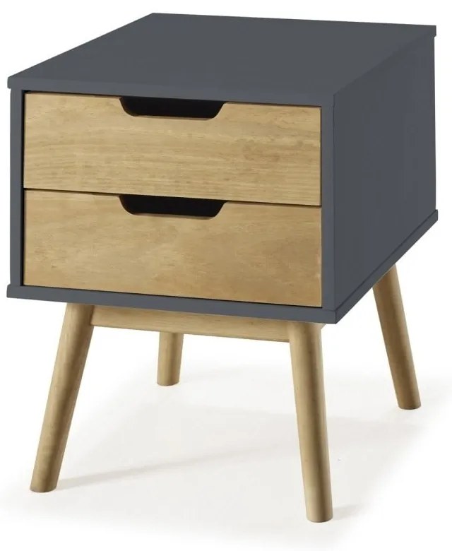 Noptieră din lemn masiv de pin Marckeric Baku, gri-maro