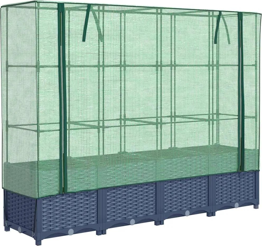 vidaXL Pat de grădinărit înălțat cu prelată pentru seră, aspect ratan, 160x40x138 cm