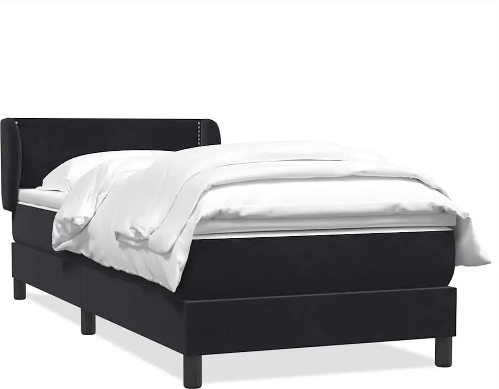 vidaXL Pat box spring cu saltea, negru, 80x220 cm, catifea