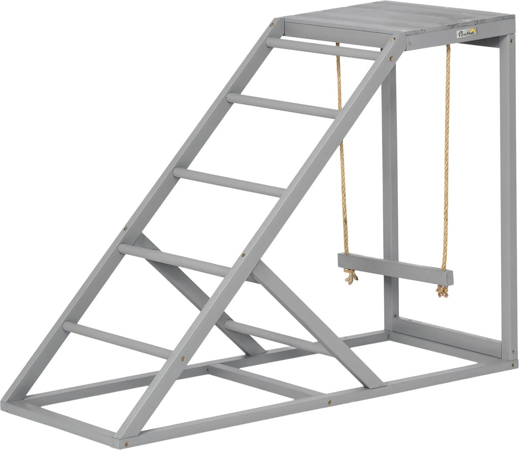 PawHut Bârna din lemn pentru găini, loc de joacă din lemn pentru găini cu leagăn, scară, platformă, 96 x 40 x 71 cm, gri | Aosom Romania