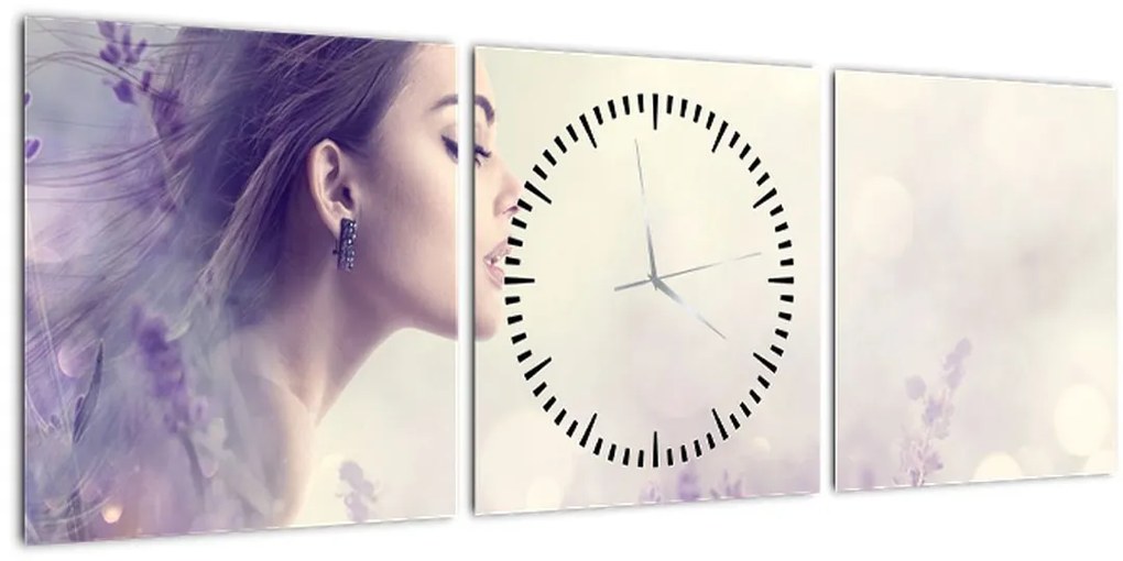 Tablou - Femeia cu lavandă (cu ceas) (90x30 cm)