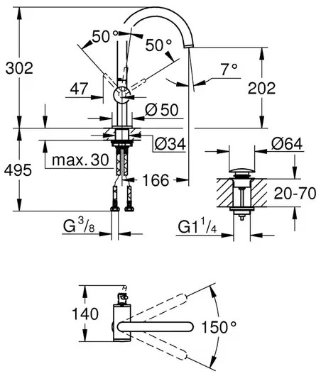 Baterie lavoar Grohe Atrio L monocomanda antracit periat Hard Graphite