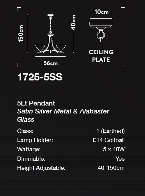 Candelabru cu 5 brate design clasic Belle argintiu/alabastru