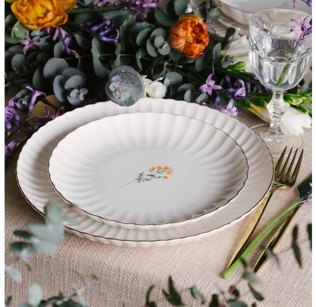 Set veselă 27 piese, porțelan, alb/auriu