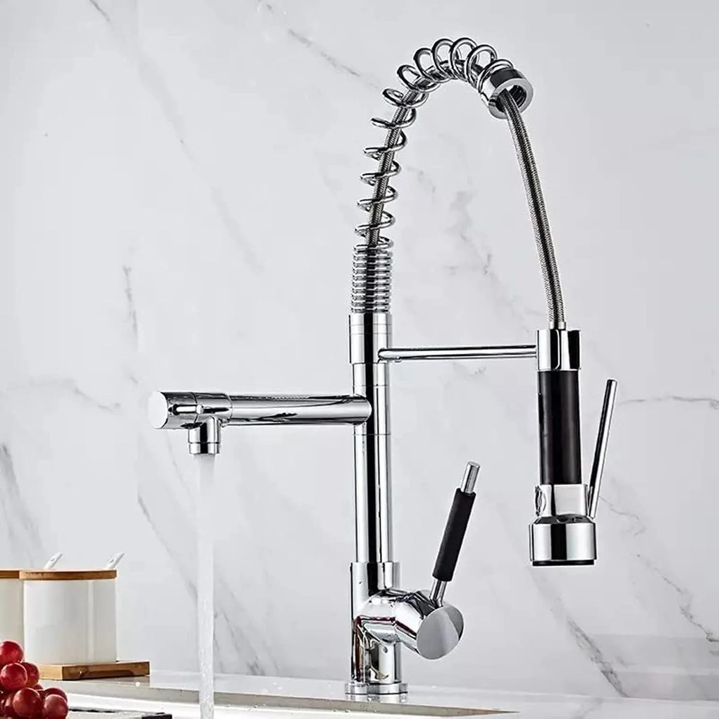 Baterie Bucătărie cu Duș Extractibil, Inox și Alamă Crom, Model YD/201 – Soluție Ideală pentru Flexibilitate și Design Elegant în