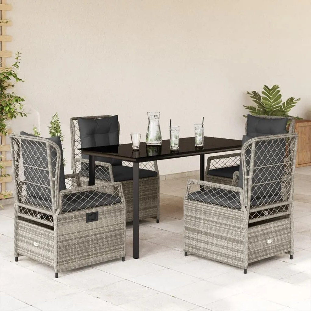 vidaXL Set mobilier de grădină cu perne, 5 piese, gri, poliratan