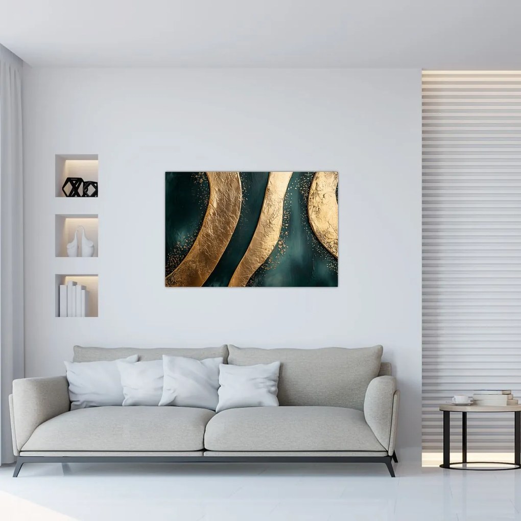 Tablou - Abstracție verde cu auriu I. (90x60 cm)