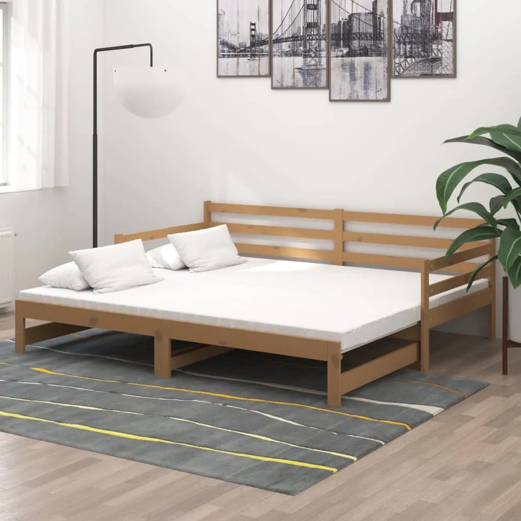 806958 vidaXL Pat extensibil de zi, maro miere, 2x(90x200) cm lemn masiv pin