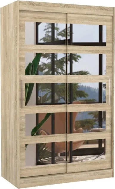 Dulap cu usi glisante si oglinda 120x200 cm, Salem, ADRK Furniture (Culoare: Trufă)