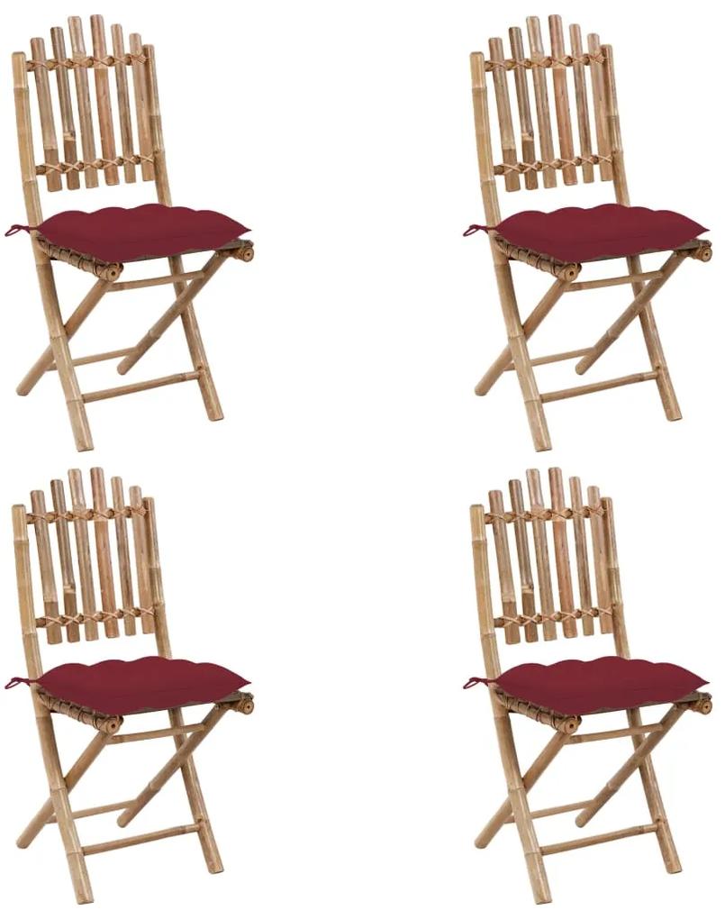 Set mobilier de exterior pliabil, cu perne, 5 piese, bambus Bordo, 40 x 40 x 7 cm, 5