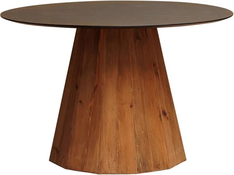 Masă dining rotundă din lemn, negru, 4–5 locuri, cu picior central fațetat, 76 x 120 cm, „Crete”