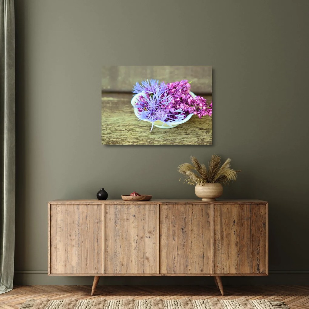 Tablou pe sticlă - plantă violetă (70x50 cm)