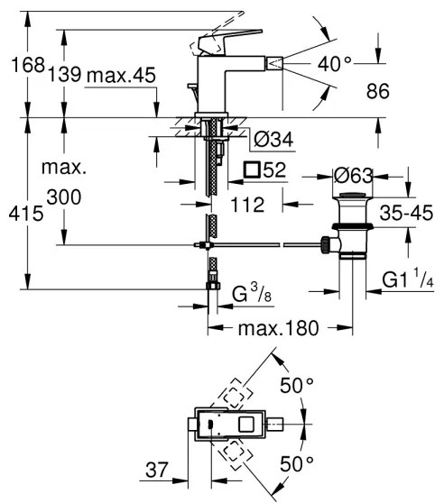 GROHE 23138000 - Baterie bideu EUROCUBE, crom lucios