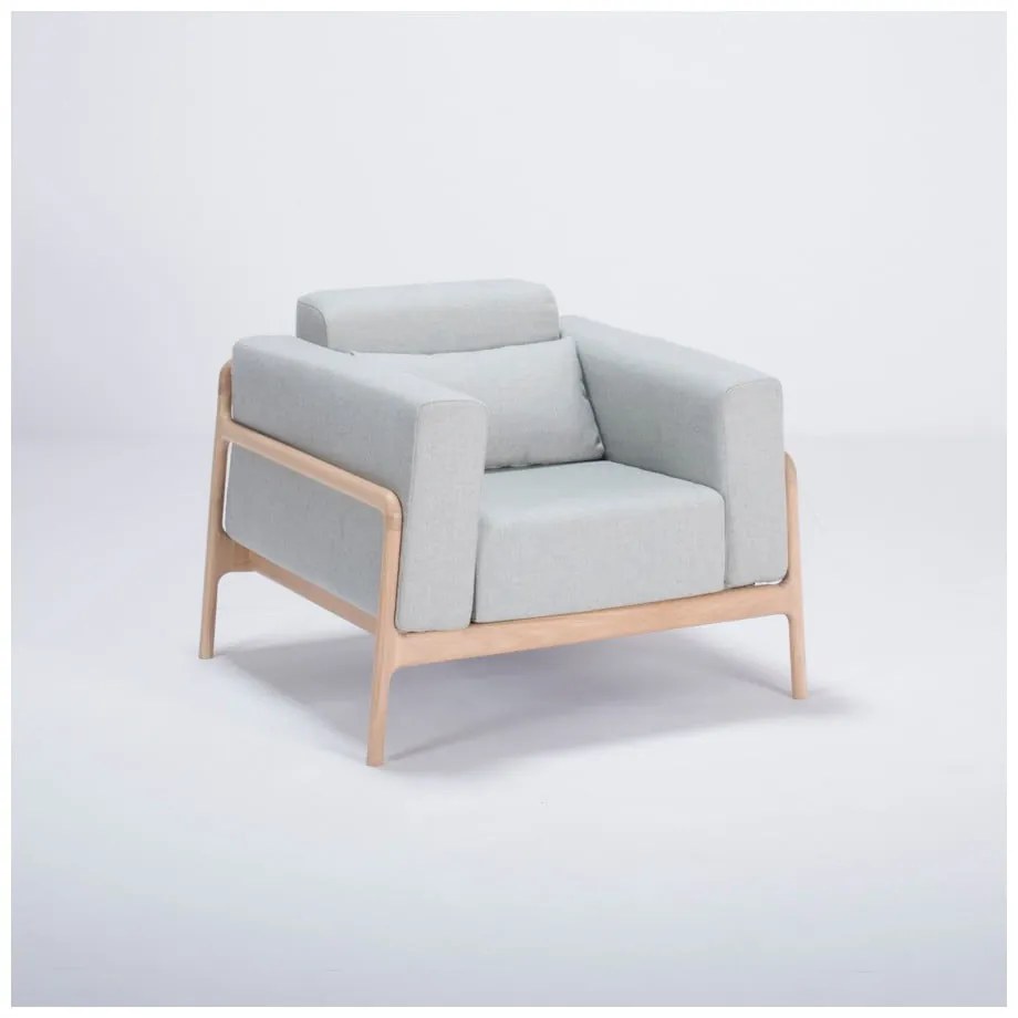 Fotoliu din lemn de stejar Gazzda Fawn, albastru - gri