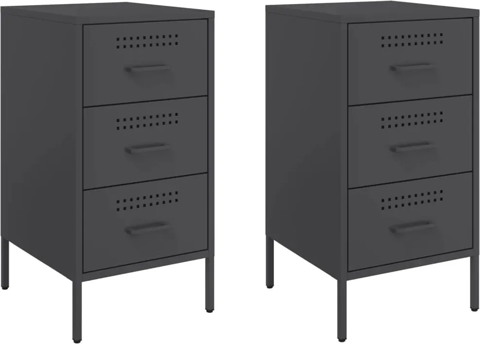 vidaXL Noptiere, 2 buc., negru, 36x39x68 cm, oțel