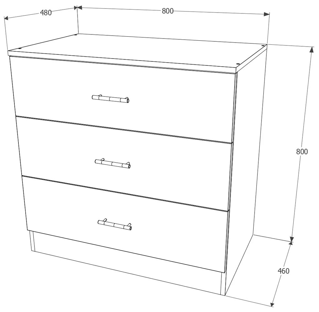 Comoda haaus Remi, 3 Sertare, Wenge, 80 x 48 x 80 cm