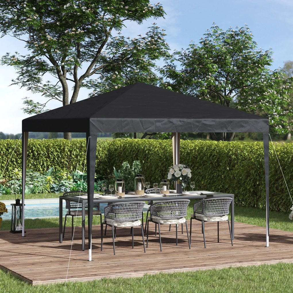 Outsunny Pavilion, 2,95 x 2,95 m pavilion pop-up pliant, pavilion de grădină, cort petrecere, protecție UV, oțel+material Oxford, Negru | Aosom Romania