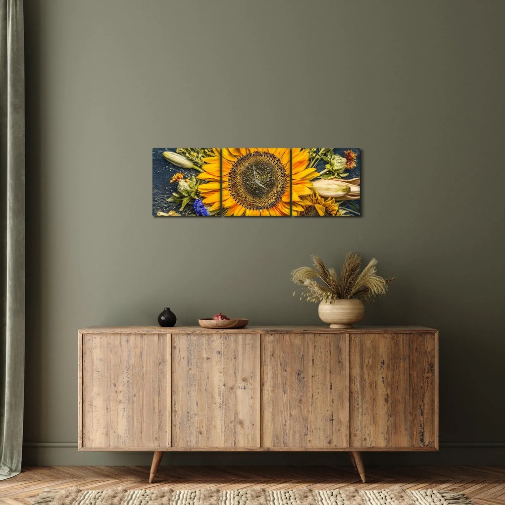 Tablou - Flori de toamnă (cu ceas) (90x30 cm)
