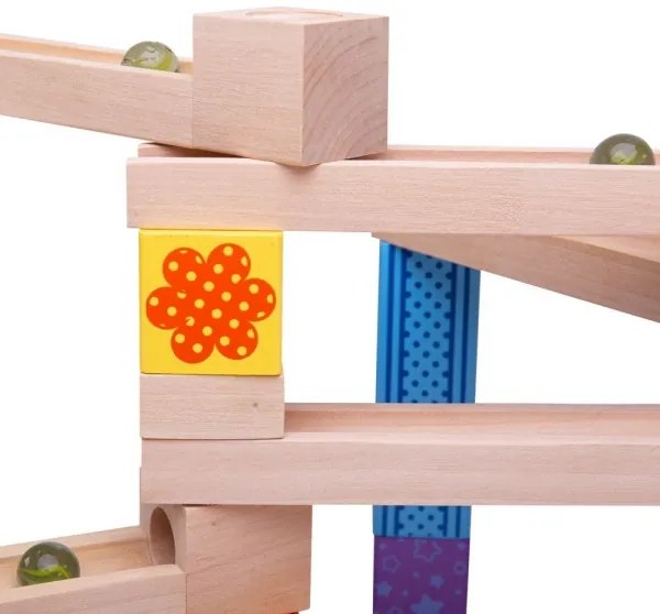 Pistă colorată din lemn pentru bile de sticlă Bigjigs Toys